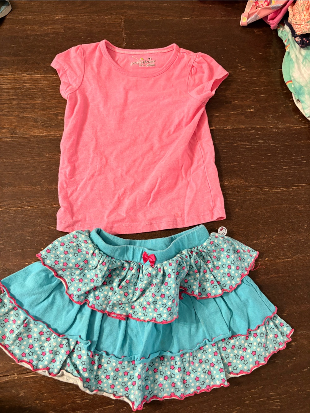 Girls' Pink and Aqua Ruffle Skirt Set - Cute Star Print